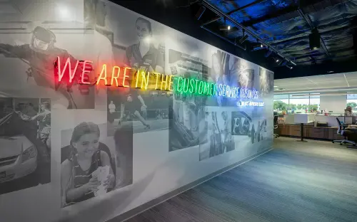 Interior wall of Caliber Headquarters in Lewisville, TX.