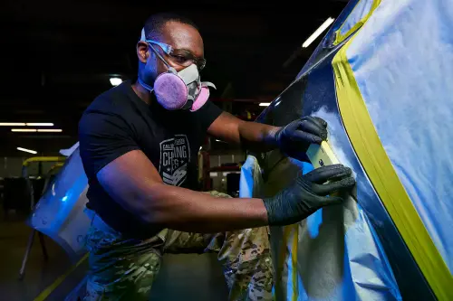 Changing Lanes trainee learning to be a Body Repair Technician.